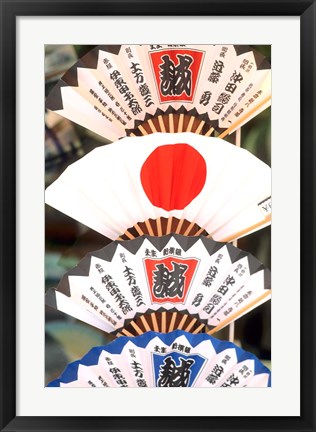 Framed Colorful Artwork on Fans, Kyoto, Japan Print