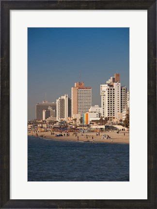 Framed Israel, Tel Aviv, beachfront hotels, late afternoon Print