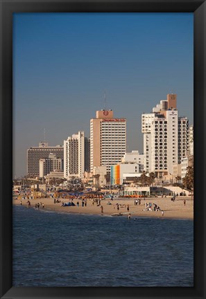 Framed Israel, Tel Aviv, beachfront hotels, late afternoon Print