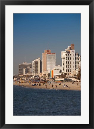 Framed Israel, Tel Aviv, beachfront hotels, late afternoon Print