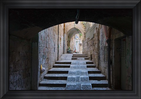 Framed Ancient street, old town, Jerusalem, Israel Print