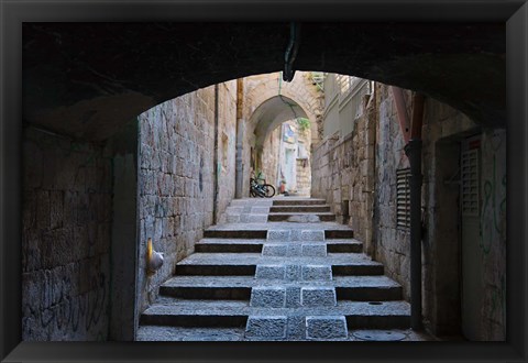 Framed Ancient street, old town, Jerusalem, Israel Print