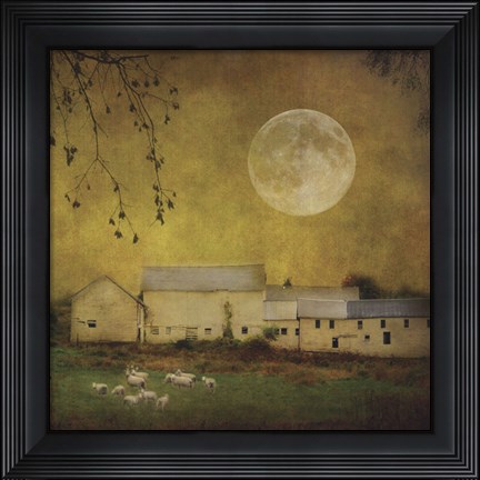 Framed Sheep Under a Harvest Moon Print