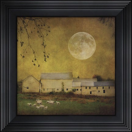 Framed Sheep Under a Harvest Moon Print