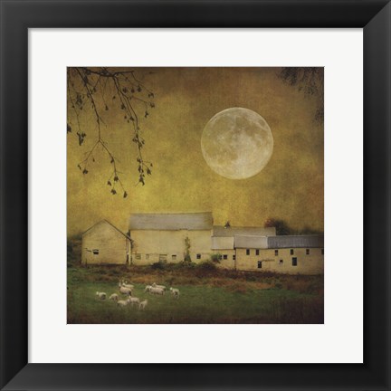 Framed Sheep Under a Harvest Moon Print