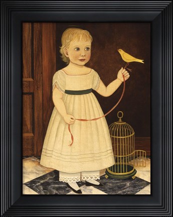 Framed Girl with Bird Print