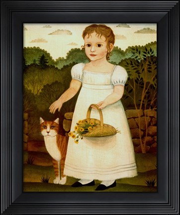 Framed Girl with Cat Print