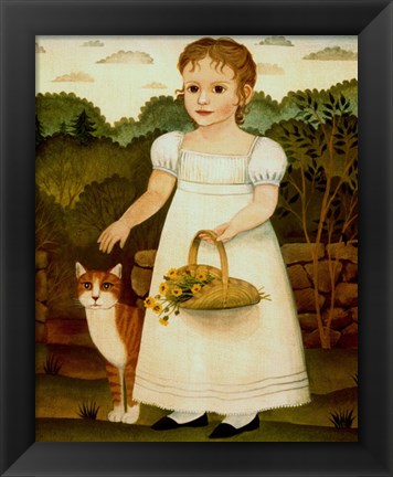 Framed Girl with Cat Print