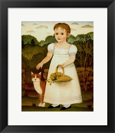 Framed Girl with Cat Print