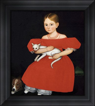 Framed Girl in Red Dress with Cat and Dog, 1830-1835 Print