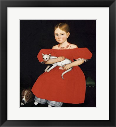 Framed Girl in Red Dress with Cat and Dog, 1830-1835 Print