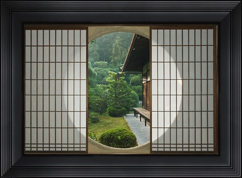 Framed Tea House Window, Sesshuji Temple, Kyoto, Japan Print