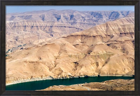 Framed Wadi Al Mujib Dam and lake, Jordan Print