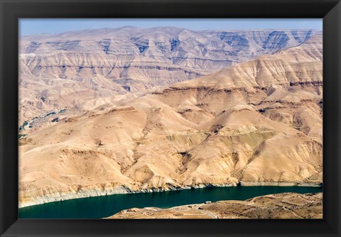 Framed Wadi Al Mujib Dam and lake, Jordan Print