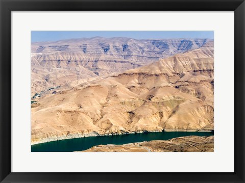 Framed Wadi Al Mujib Dam and lake, Jordan Print