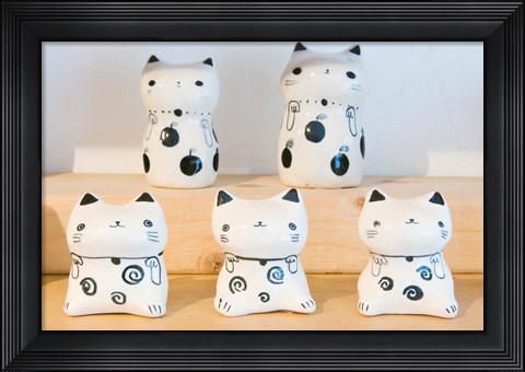Framed Souvenir Ceramic Cats, Kyoto, Japan Print