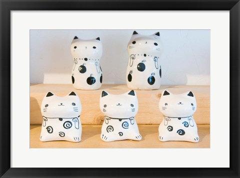 Framed Souvenir Ceramic Cats, Kyoto, Japan Print