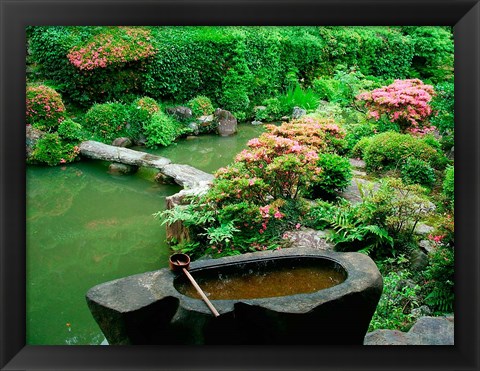 Framed Green Zen Garden, Kyoto, Japan Print