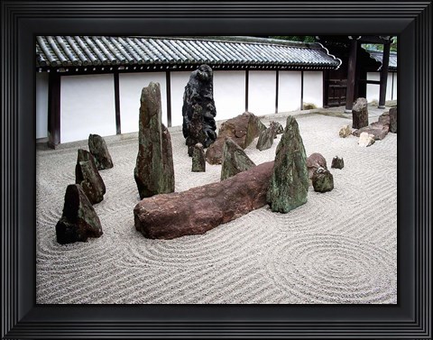 Framed Stone Zen Garden, Kyoto, Japan Print