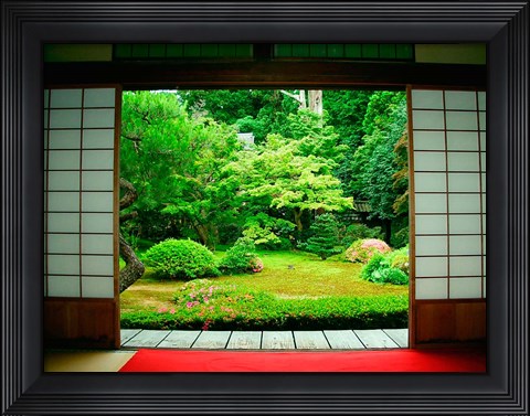 Framed Traditional Architecture and Zen Garden, Kyoto, Japan Print