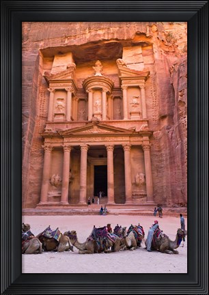 Framed Camels at the Facade of Treasury (Al Khazneh), Petra, Jordan Print
