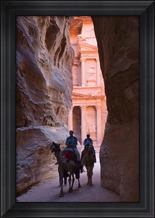 Framed Tourists in Al-Siq leading to Facade of Treasury (Al Khazneh), Petra, Jordan Print