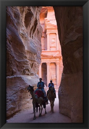 Framed Tourists in Al-Siq leading to Facade of Treasury (Al Khazneh), Petra, Jordan Print