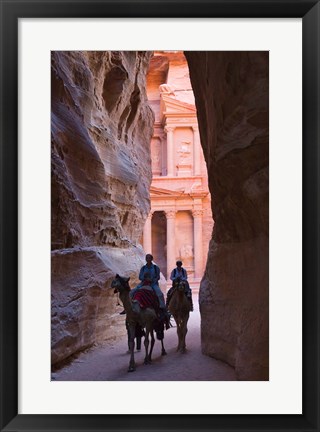 Framed Tourists in Al-Siq leading to Facade of Treasury (Al Khazneh), Petra, Jordan Print
