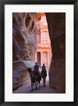 Framed Tourists in Al-Siq leading to Facade of Treasury (Al Khazneh), Petra, Jordan Print