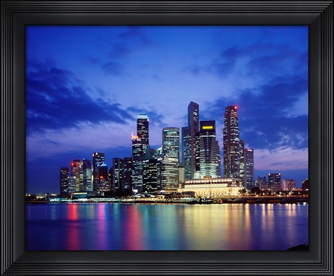 Framed Singapore Skyline at Night Print