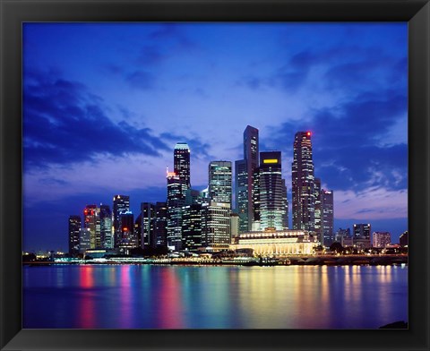 Framed Singapore Skyline at Night Print