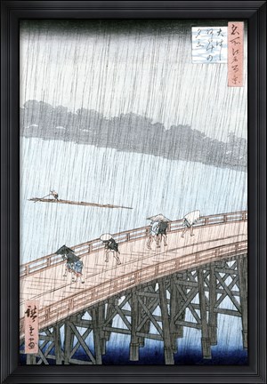 Framed Sudden Shower over Shin-Ohashi Bridge Print