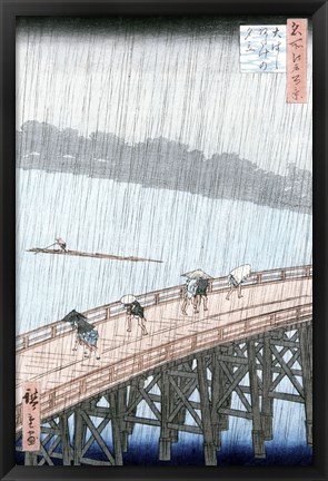 Framed Sudden Shower over Shin-Ohashi Bridge Print