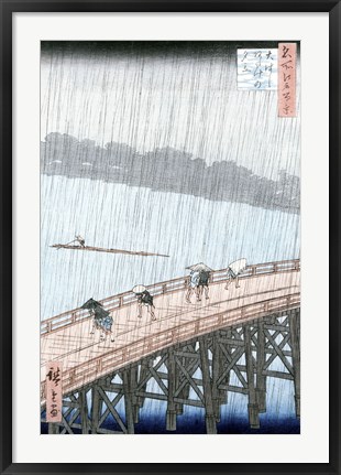 Framed Sudden Shower over Shin-Ohashi Bridge Print