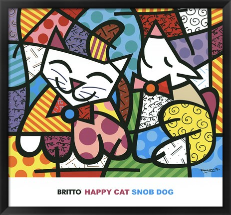 Framed Happy Cat and Snob Dog Print