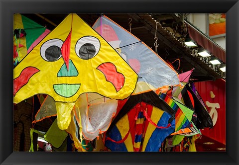 Framed China, Macau Chinatown area Colorful kites Print