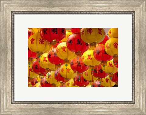 Framed Red and yellow Chinese lanterns hung for New Years, Kek Lok Si Temple, Island of Penang, Malaysia Print