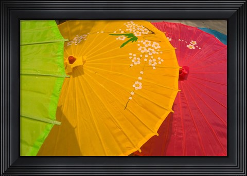 Framed Birghtly Colored Parasols, Bulguksa Temple, Gyeongju, South Korea Print
