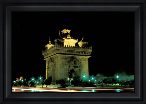 Framed Patuxai (Arch of Triumph) at Night, Luang Prabang, Laos Print