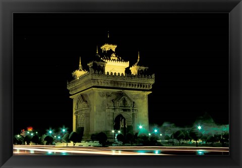 Framed Patuxai (Arch of Triumph) at Night, Luang Prabang, Laos Print