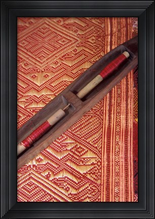 Framed Weaving Shuttle with Colorful Fabric, Luang Prabang, Laos Print