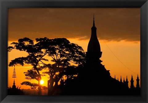 Framed Asia, Laos, Vientiane That Luang Temple, sunrise Print