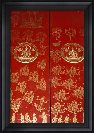 Framed Decorated Door at Wat Xeomg Tong, Laos Print