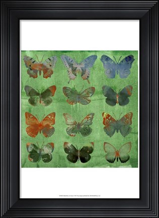Framed Butterflies on Green Print