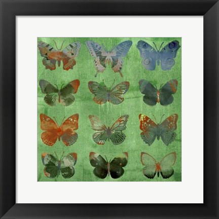 Framed Butterflies on Green Print