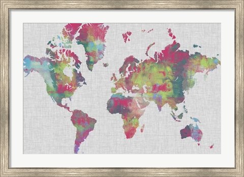 Framed Impasto Map of the World Print