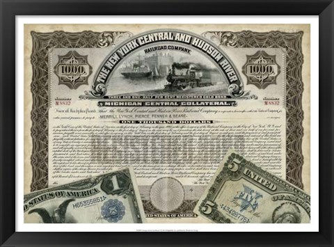 Framed Antique Stock Certificate I Print