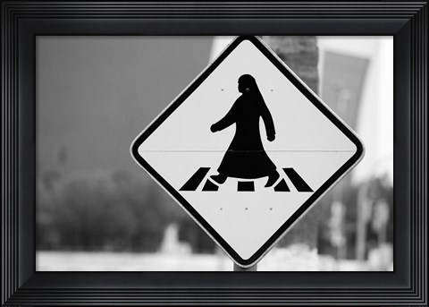 Framed Qatar, Ad Dawhah, Doha. Arabian Pedestrian Crossing Sign / Al-Corniche Street Print