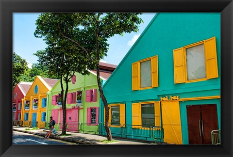 Framed Downtown Singapore in Fullerton area of Clarke Quay. Print