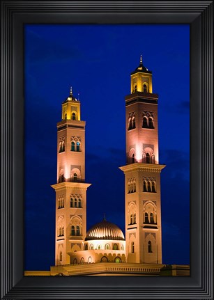 Framed Oman, Western Hajar Mountains, Bahla. Bahla Mosque / Dusk Print